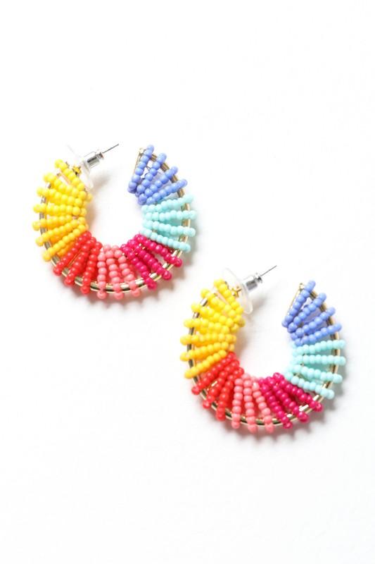 Beaded Rainbow Hoop Earrings - Studio 653