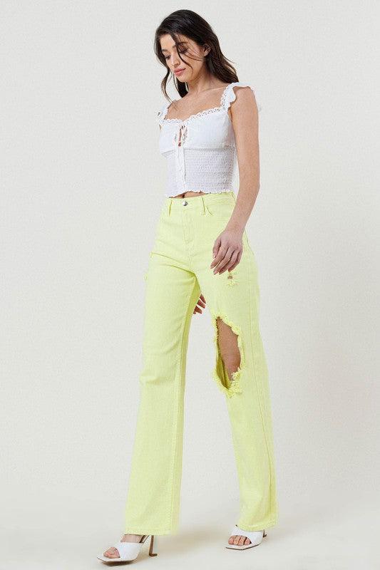 High-Rise Colored Distressed Wide Leg jeans - Studio 653