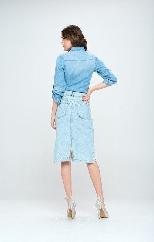 Front Distressed Denim Skirt - Studio 653
