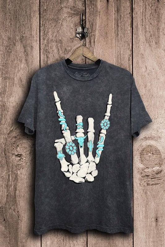Skeleton Rock Hand Sign Graphic Top - Studio 653