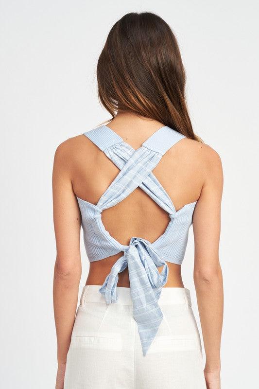 Sleeveless Crop Top With Back Bow - Studio 653