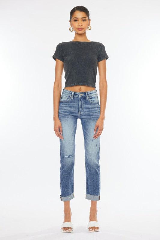 High-Rise Cuffed Slim Straight Jeans - Studio 653