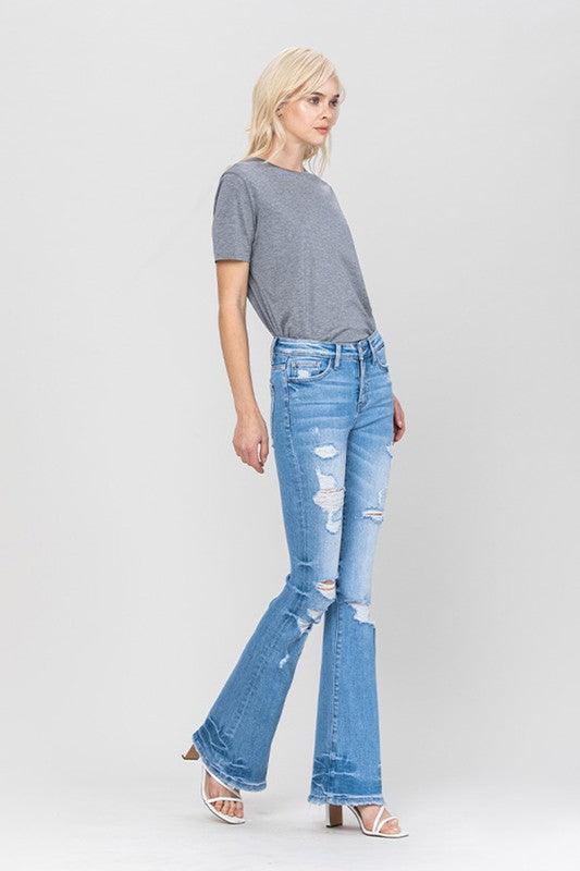 Distressed Mid-Rise Flare Jeans - Studio 653