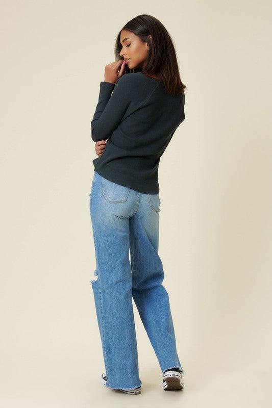 Distressed Wide-Fit Jeans - Studio 653