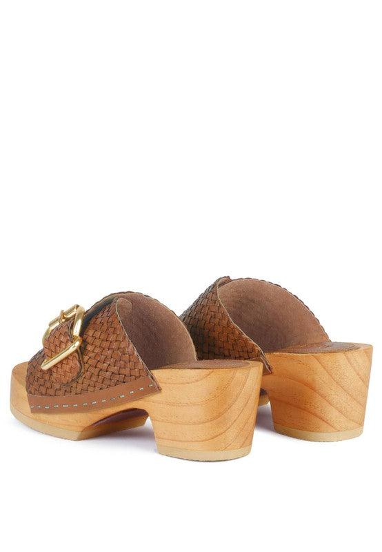 Braided Leather Buckled Slide Clogs - Studio 653