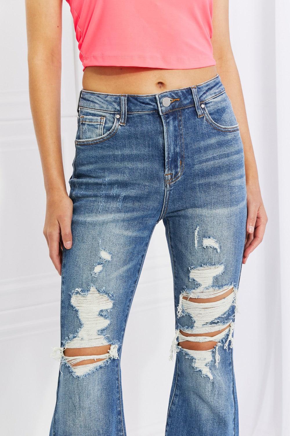 Hazel High-Rise Distressed Flare Jeans - Studio 653