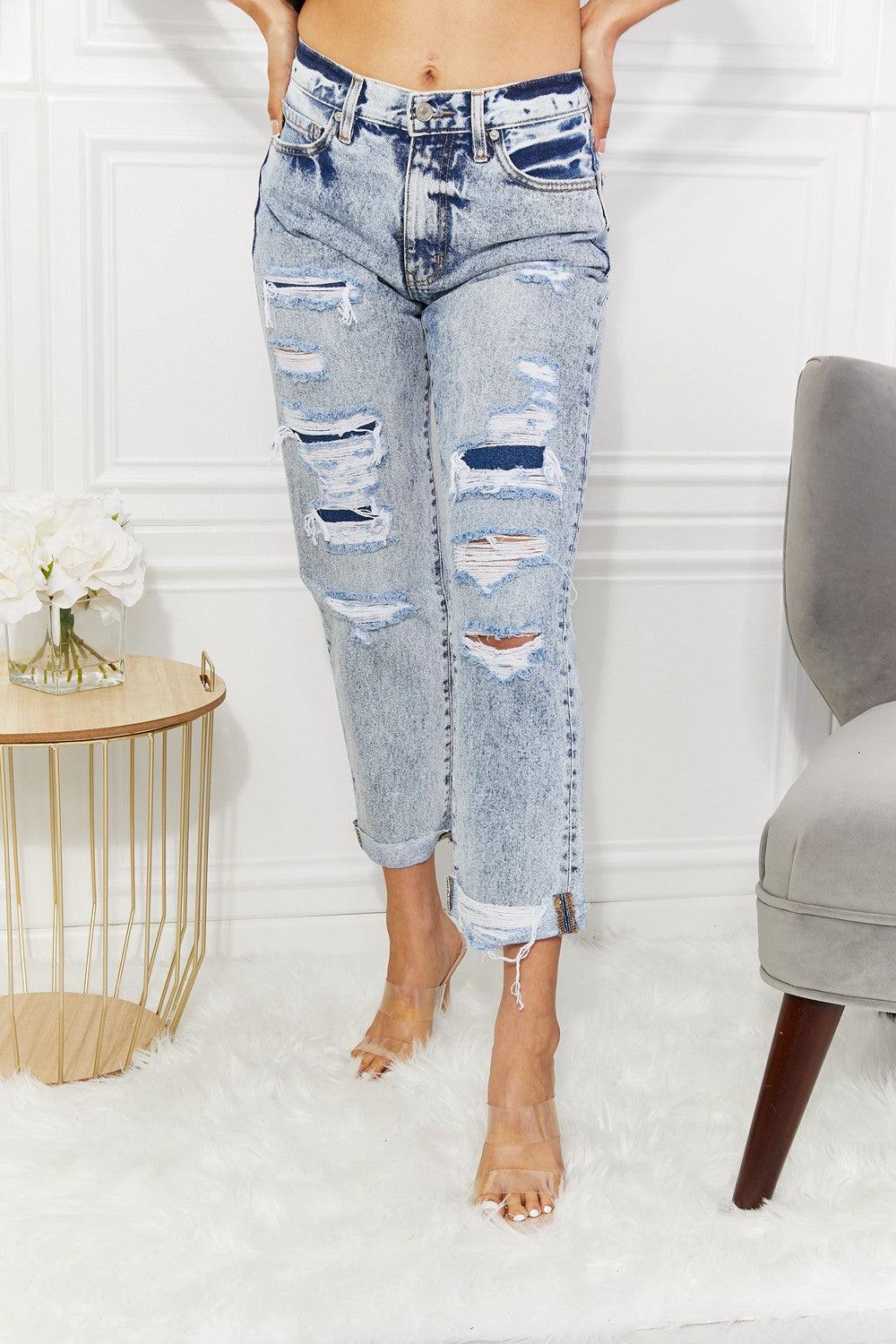 Kendra High-Rise Distressed Straight Jeans - Studio 653