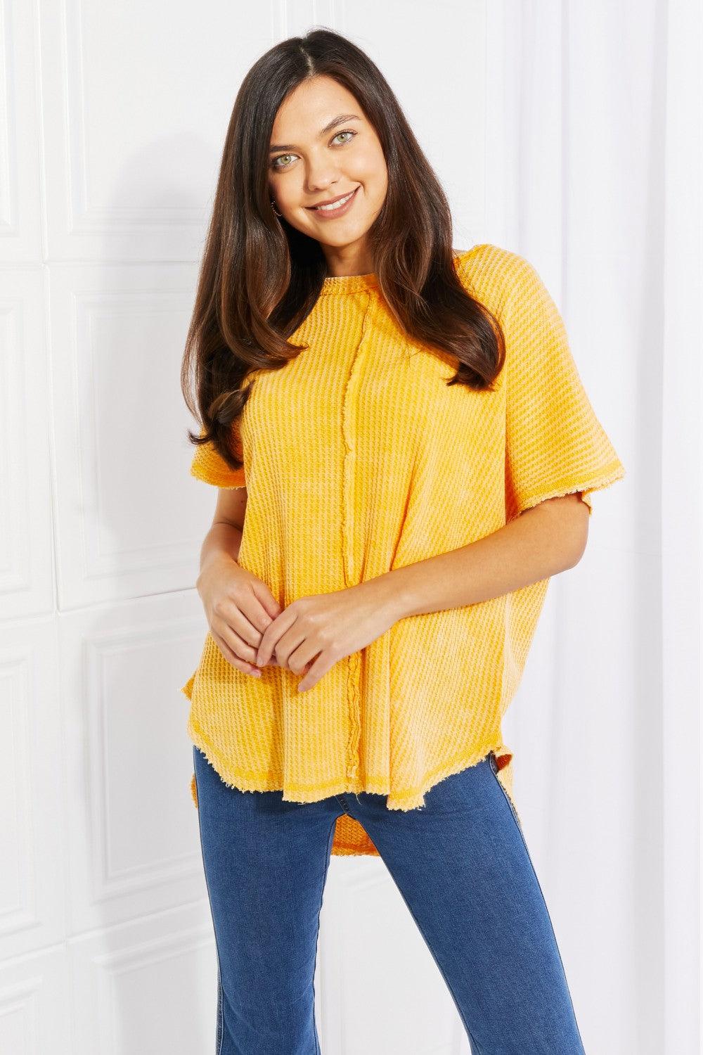 Start Small Washed Waffle Knit Top in Yellow Gold - Studio 653