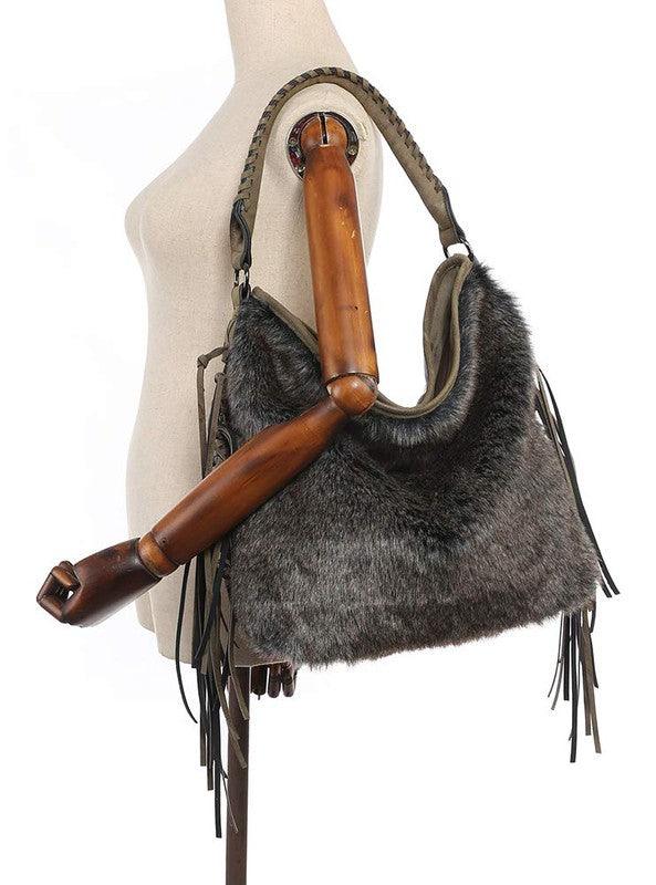 Oversize Hobo Fringe Fur purse - Studio 653
