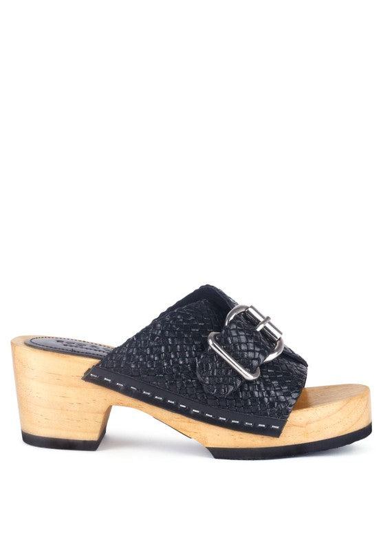 Braided Leather Buckled Slide Clogs - Studio 653