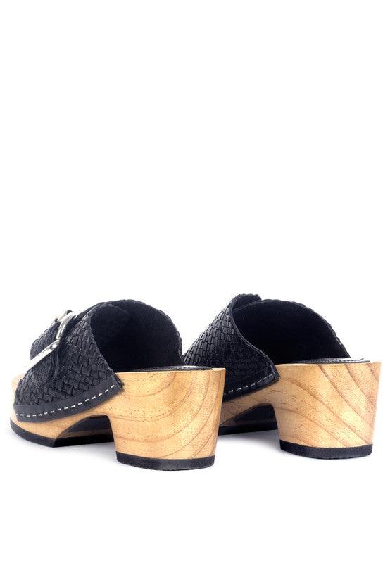 Braided Leather Buckled Slide Clogs - Studio 653