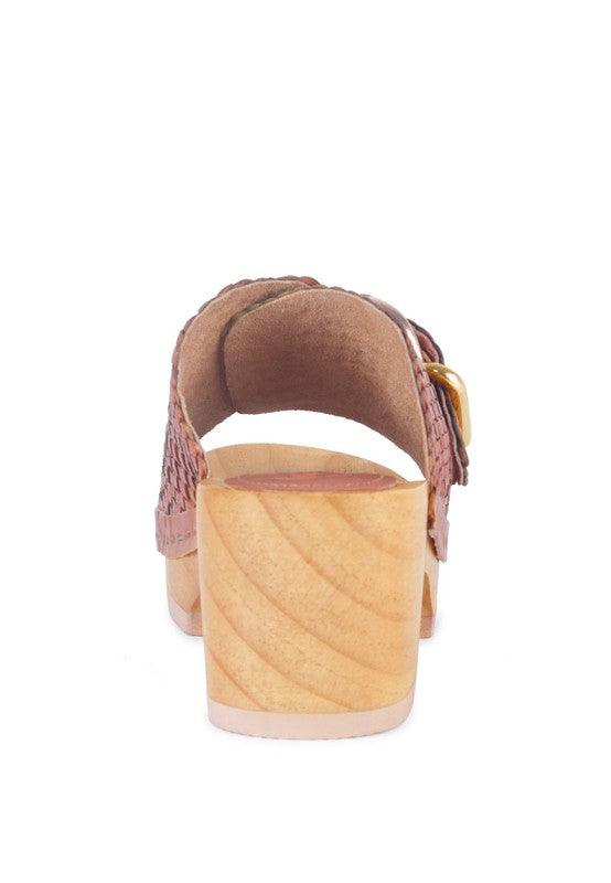 Braided Leather Buckled Slide Clogs - Studio 653