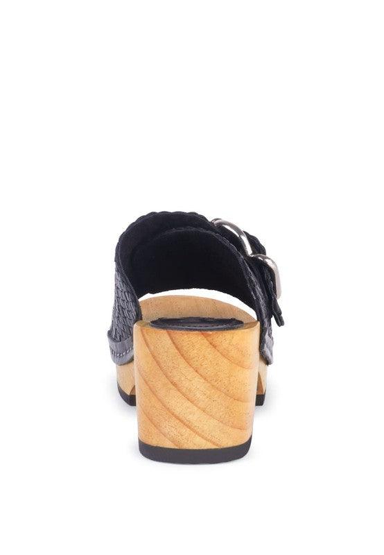 Braided Leather Buckled Slide Clogs - Studio 653