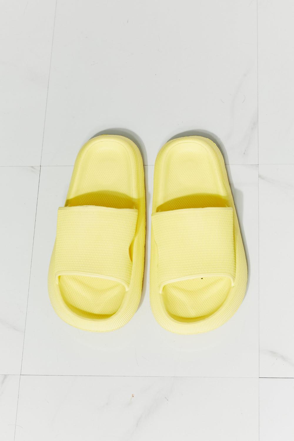 Arms Around Me Open Toe Slide in Yellow - Studio 653