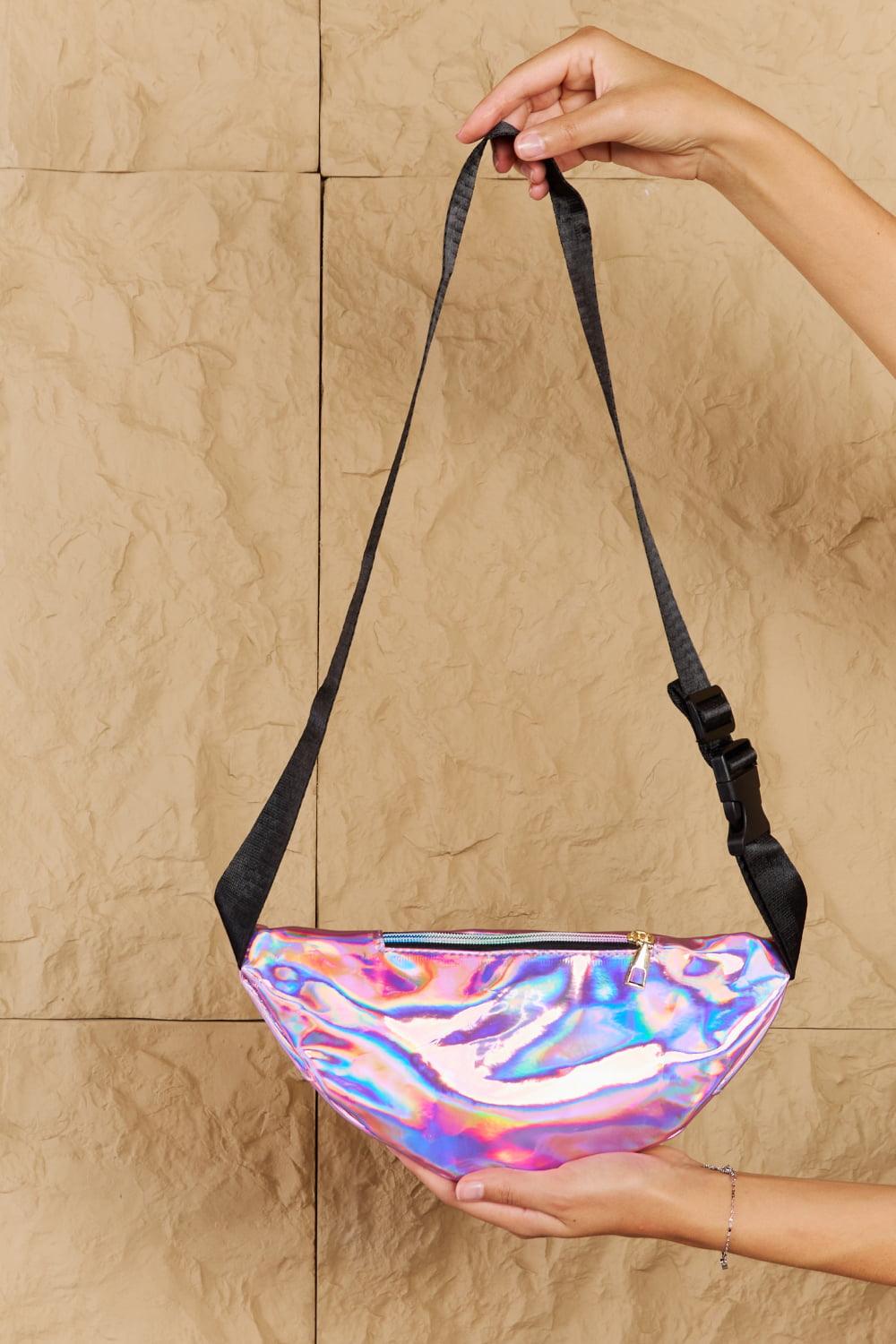 Good Vibrations Holographic Double Zipper Fanny Pack in Hot Pink - Studio 653
