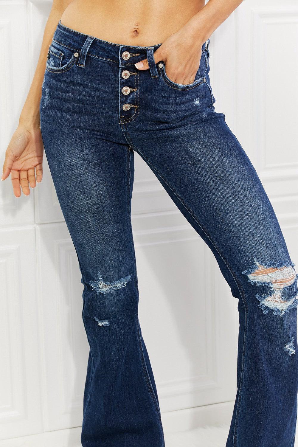 Reese Mid-Rise Button Fly Flare Jeans - Studio 653