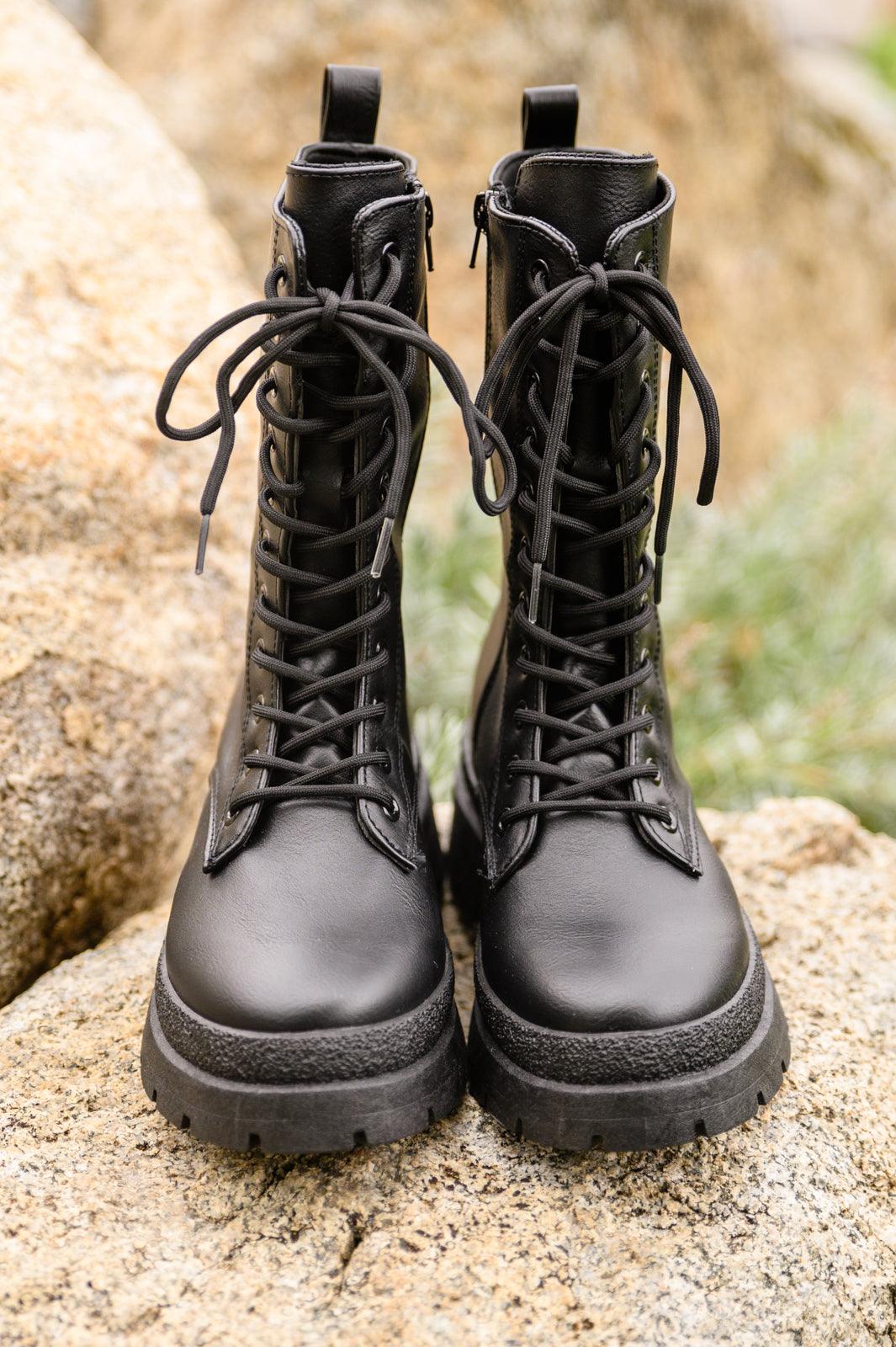 Fresh Feels Combat Boots In Black - Studio 653