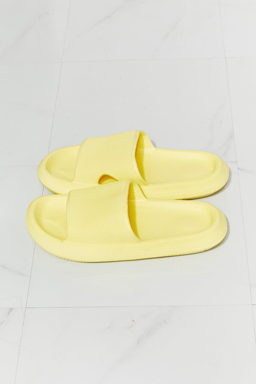 Arms Around Me Open Toe Slide in Yellow - Studio 653