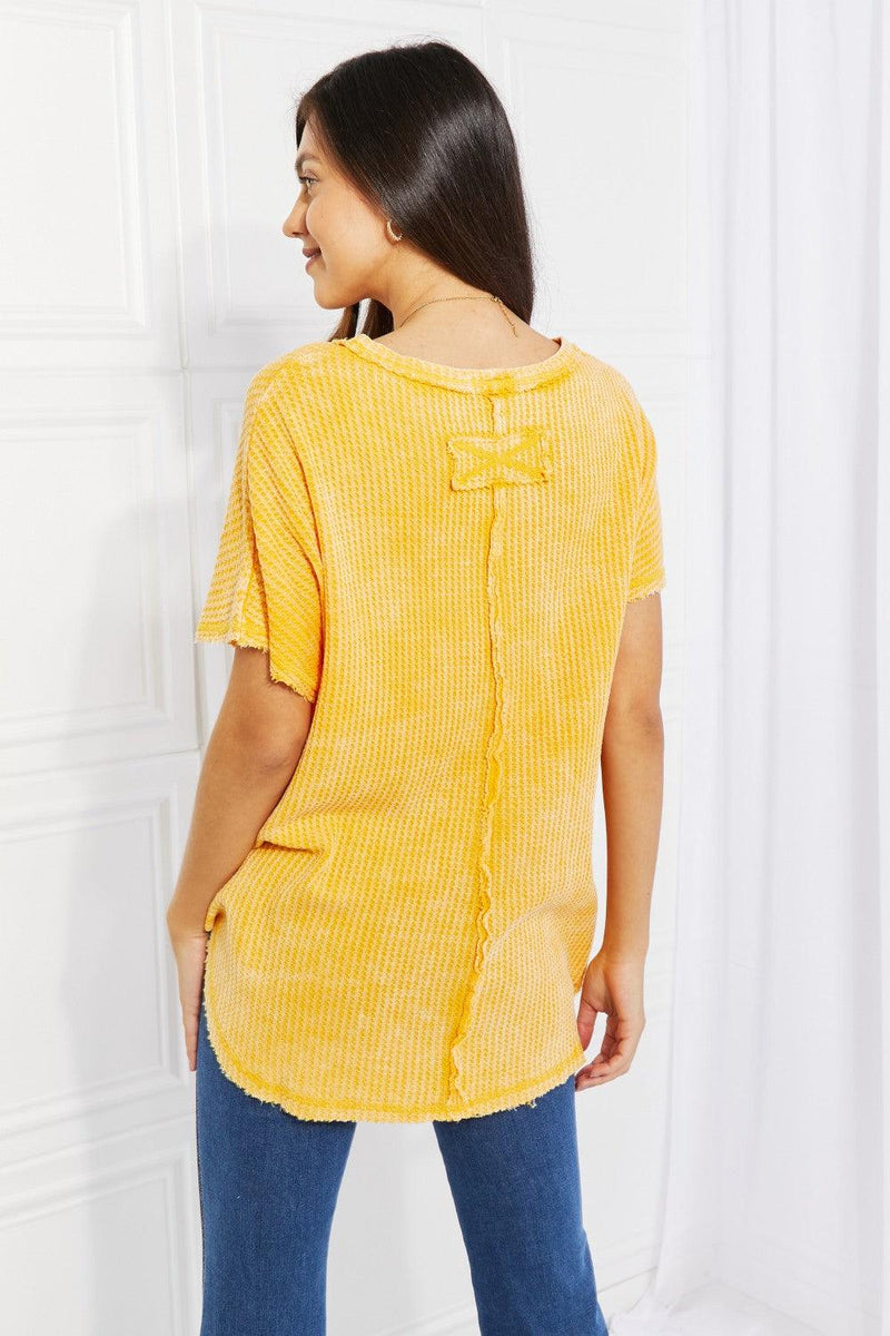 Start Small Washed Waffle Knit Top in Yellow Gold - Studio 653