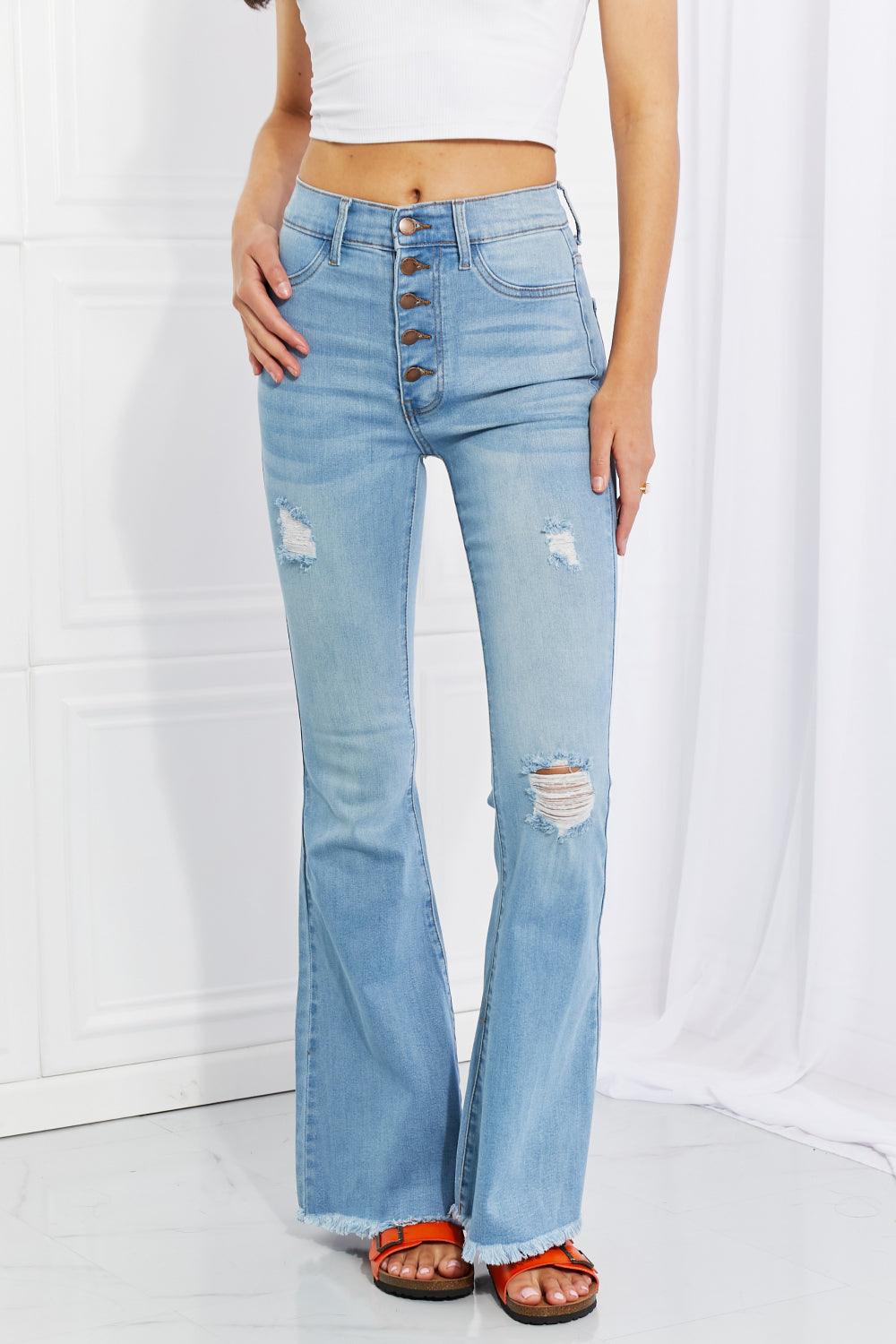 High-Rise Jess Button Fly Flare Jeans - Studio 653